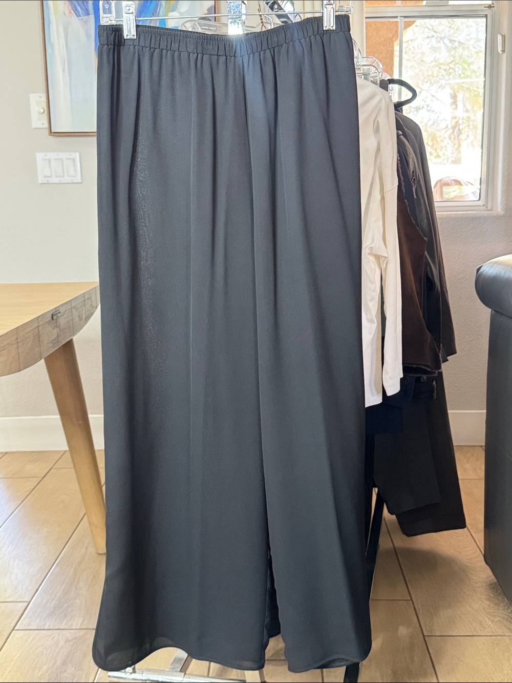 Harari Black 100% Silk Wide Leg Pants XL Pull On Palazzo Made in China